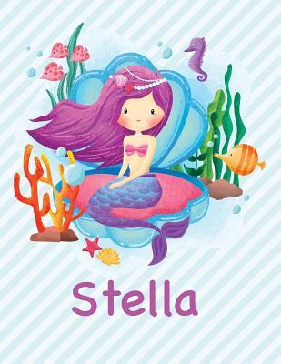 Full Download Stella: Mermaid Notebook for Girls 8.5x11 Wide Ruled Blank Lined Journal Personalized Diary Gift -  | PDF